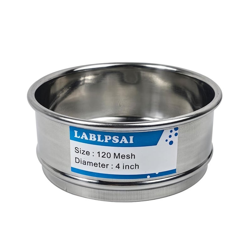 LABLPSAI 120 Mesh Lab Sieves 4" Diameter 304 Stainless Steel Wire Cloth Test Sieve for Industrial Laboratory Home - Image 1
